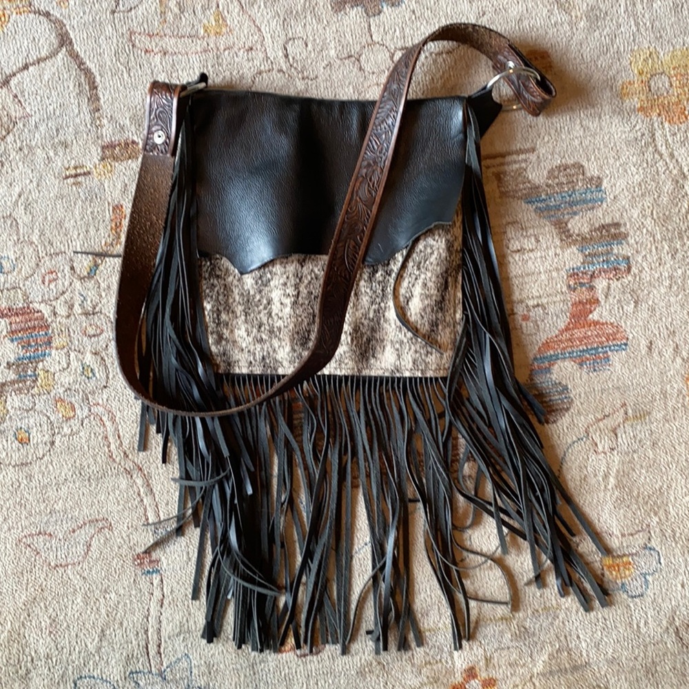 Fringe cowhide crossbody
